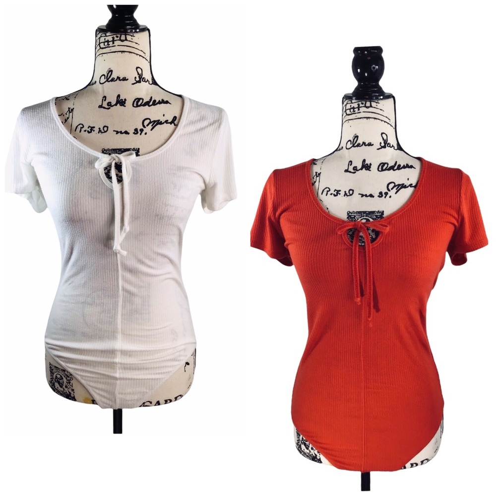 SOCIALITE - Red & White Short Sleeve Bodysuit (Set) Size Large